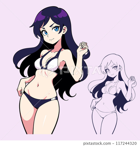 Anime style drawing of a girl in a sporty bikini. Anime style drawing of a girl in a sporty bikini. 117244320