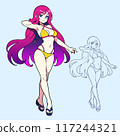 Full body illustration of an anime girl with pink long hair wearing a bikini. 117244321