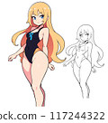 Anime illustration of a blonde girl in a body swim suit. 117244322