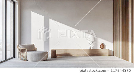 Relaxing property interiors with zen vibes in an interior design minimalist composition. Oriental inspired Real Estate home. 117244570