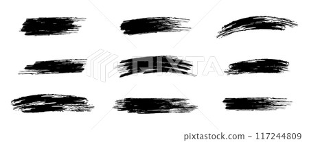 Set of brush strokes. Black splash of different shapes. Grunge elements for design. Set of brush strokes. Black splash of different shapes. Grunge elements for design. 117244809