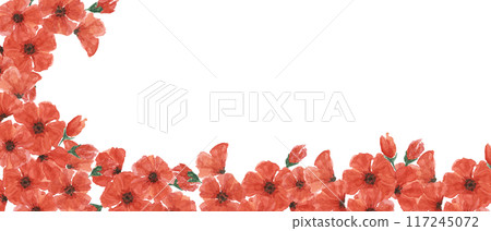 Red poppies web template banner. Poppy day flower compositions. Hand drawn watercolor illustration for card, design, commemorative events, US memorial day, Anzac day, flyers, banners, sale Red poppies web template banner. Poppy day flower compositions. Hand drawn watercolor illustration for card, design, commemorative events, US memorial day, Anzac day, flyers, banners, sale 117245072