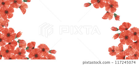 Red poppies web template banner. Poppy day flower compositions. Hand drawn watercolor illustration for card, design, commemorative events, US memorial day, Anzac day, flyers, banners, sale Red poppies web template banner. Poppy day flower compositions. Hand drawn watercolor illustration for card, design, commemorative events, US memorial day, Anzac day, flyers, banners, sale 117245074