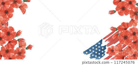 Memorial Day banner. US flag, red poppy flower, we are closed template. Hand drawn watercolor home of the brave card, remember and honor banner, web announcement, commemorative event, flyer, sale Memorial Day banner. US flag, red poppy flower, we are closed template. Hand drawn watercolor home of the brave card, remember and honor banner, web announcement, commemorative event, flyer, sale 117245076