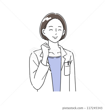 Illustration material of a female doctor in a white coat smiling and making a fist pump Illustration material of a female doctor in a white coat smiling and making a fist pump 117245343