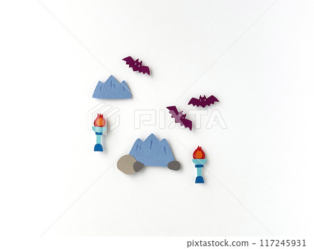 彩色建築紙插畫工藝:蝙蝠、營火、落基山 彩色建築紙插畫工藝:蝙蝠、營火、落基山 117245931
