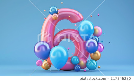 number six colorful birthday balloon illustration 117246280