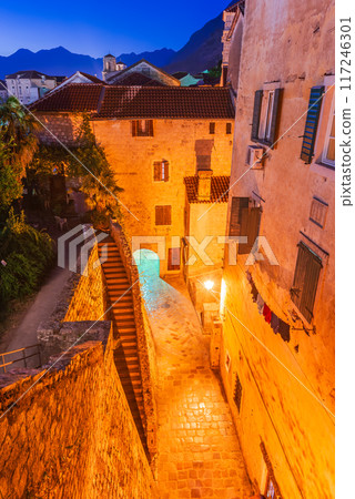Kotor, Montenegro - cene in the medieval town of Cotor at twilight Kotor, Montenegro - cene in the medieval town of Cotor at twilight 117246301