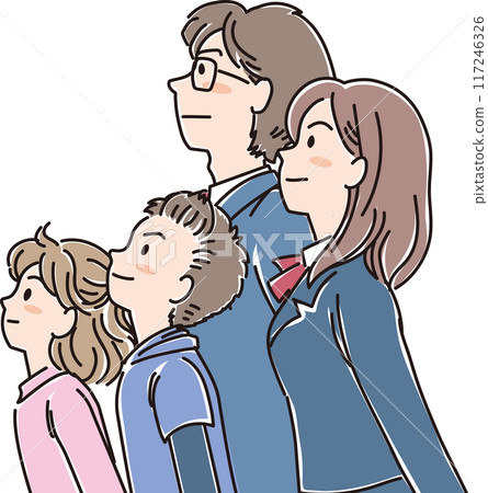 各年齡層的人_側身_猛地抬頭_4名小學生和國中生 117246326