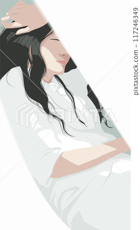 a sleeping young woman in a casual white dress. 117246349
