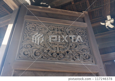 Koshoji Temple, Sanmon Gate, Peony Arabesque and Embracing Peony Crest Carving Koshoji Temple, Sanmon Gate, Peony Arabesque and Embracing Peony Crest Carving 117246378