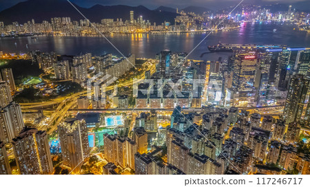 Kwun tong district, Urban night the city, Hong Kong Aug 2 2021 117246717