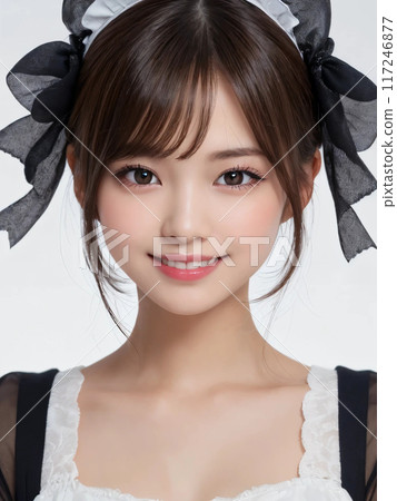 A girl dressed as a maid and smiling gently 117246877