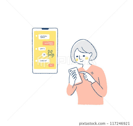 一位女士使用智慧型手機訊息應用程式 117246921