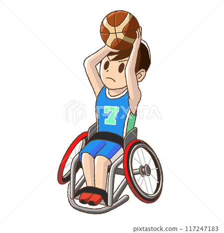 一個男人打輪椅籃球，動作可愛 117247183