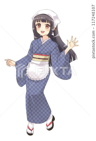 萌系動漫風格人物肖像：茶館裡穿著和服的女孩 117248107