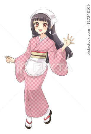 Moe anime style character portrait: A girl in a teahouse wearing a kimono 117248109