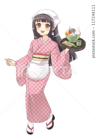 Moe anime style character portrait: A girl in a teahouse wearing a kimono 117248111