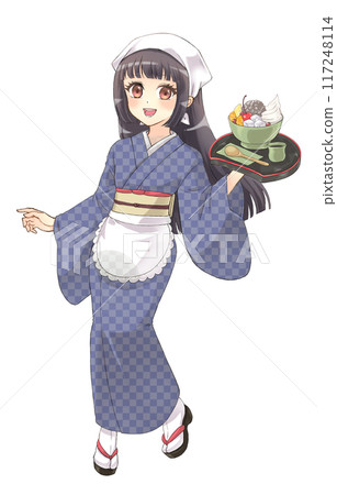 Moe anime style character portrait: A girl in a teahouse wearing a kimono 117248114