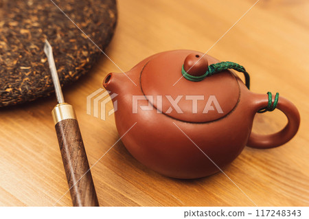 Authentic yixing clay teapot and pu-erh tea disc with tea knife awl collection 117248343