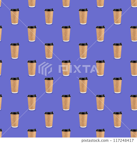 Seamless pattern craft paper cup for coffee or tea on background in trendy color Seamless pattern craft paper cup for coffee or tea on background in trendy color 117248417