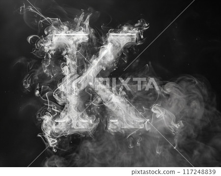 Smoke font. Letter K, Smoke effect gray alphabet on black background. AI Generated. 117248839