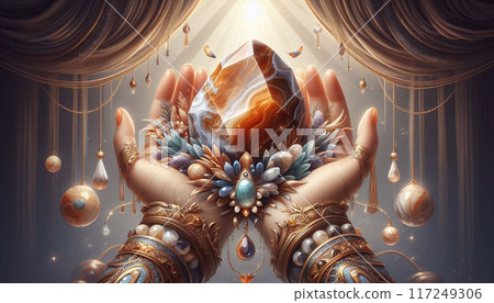 Holing an ornamental August birth stone, Sardonyx with strength and protection 117249306