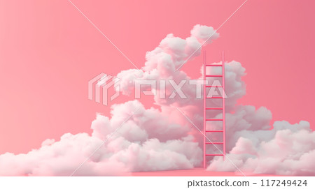 Ladder Reaching into Pink Cloudscape 117249424