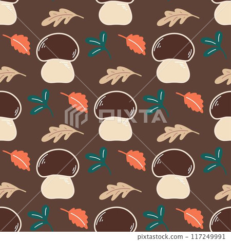 Cute boletus with autumn forest background 117249991