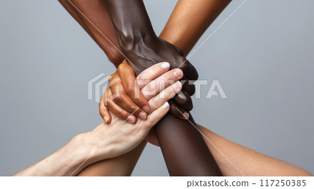 Diverse Hands Joined Together in Unity 117250385
