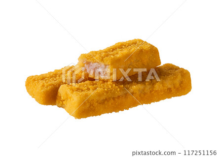 Deep fried fish fingers snacks fastfood isolated . 117251156