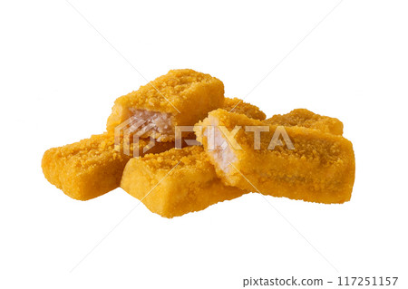 Crispy Fish fingers isolated on white background. 117251157