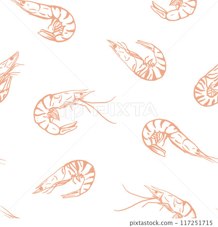 Seamless pattern with hand drawn shrimps Seamless pattern with hand drawn shrimps 117251715