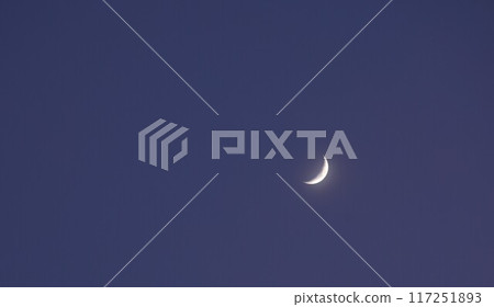 half moon floating on blue sky in twilight background half moon floating on blue sky in twilight background 117251893