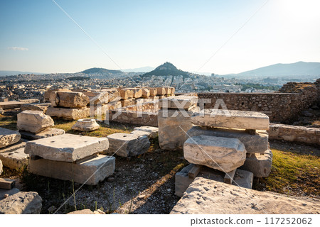 Aerial cityscape panoramic view of Athens capital city of Greece, view from ancient Acropolis hill 117252062
