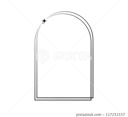 Minimalist semi-circular rectangular linear figure y2k . Trendy linear design in black color with frame, star. Aesthetic retro vector element illustrated for banners, social media, poster design. Minimalist semi-circular rectangular linear figure y2k . Trendy linear design in black color with frame, star. Aesthetic retro vector element illustrated for banners, social media, poster design. 117252557