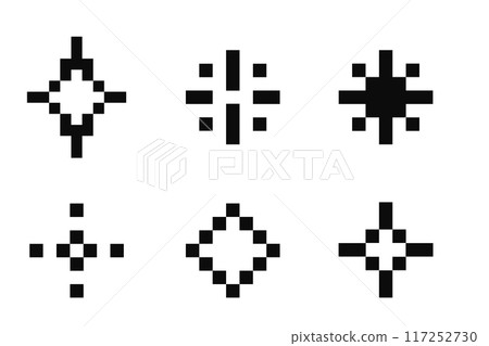 Pixel star retro 8 bit sparkle set. Shiny game pixel art effect set. Firework burst, space decoration. 90s aesthetics, y2k Pixel star retro 8 bit sparkle set. Shiny game pixel art effect set. Firework burst, space decoration. 90s aesthetics, y2k 117252730