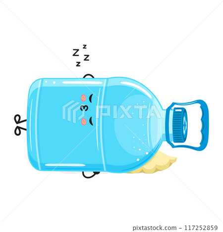 Plastic Water Bottle sleeping character. Vector hand drawn cartoon kawaii character illustration icon. Isolated on white background. Plastic Water Bottle sleep character concept 117252859