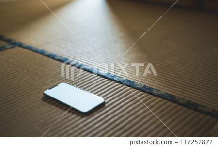 A smartphone placed in a Japanese-style room A smartphone placed in a Japanese-style room 117252872