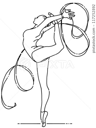 Female gymnast performing rhythmic gymnastics with ribbon 117252892