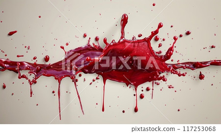 A vibrant splash of blood, frozen in time, creates a dynamic and captivating composition. 117253068