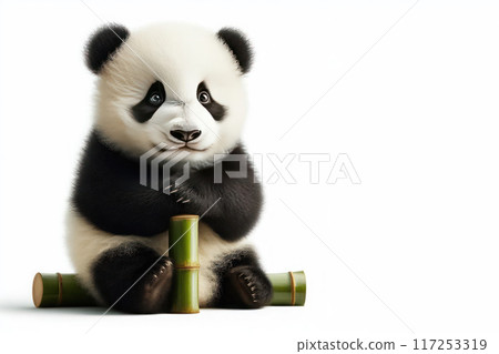 A small panda sitting on a white background. Space for text. A small panda sitting on a white background. Space for text. 117253319