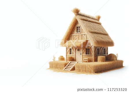 Model of a small straw house. Space for text. 117253320
