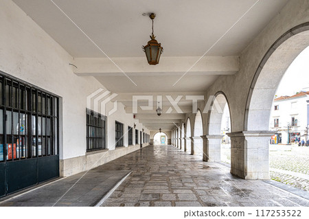 Colonnade at Town Square Praca da Republica in Tavira, Algarve in Portugal Colonnade at Town Square Praca da Republica in Tavira, Algarve in Portugal 117253522