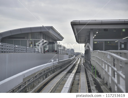 Port Island Line, Port Liner, urban automated guideway transit rail system in Kobe, Japan connecting Kobe airport to Sannomiya station Port Island Line, Port Liner, urban automated guideway transit rail system in Kobe, Japan connecting Kobe airport to Sannomiya station 117253619