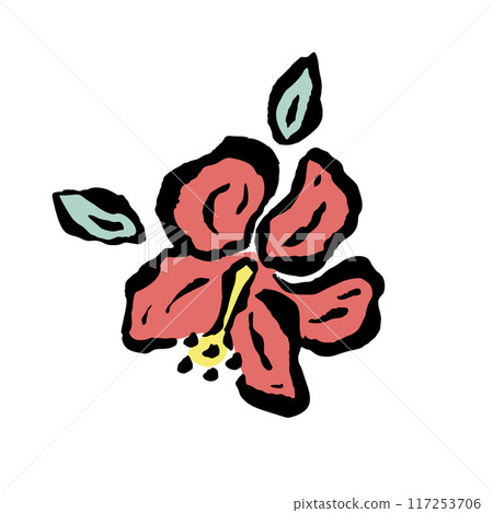 Inky abstract hibiscus flower sketch isolated on white 117253706