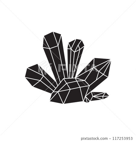 Crystal silhouette icons Sign kit of gemstone. Mineral pictogram collection Crystal silhouette icons Sign kit of gemstone. Mineral pictogram collection 117253953