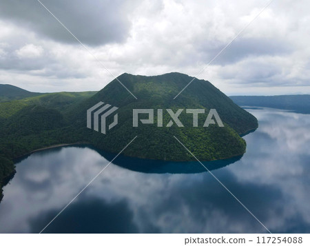 Hokkaido, Lake Mashu in summer, aerial view Hokkaido, Lake Mashu in summer, aerial view 117254088