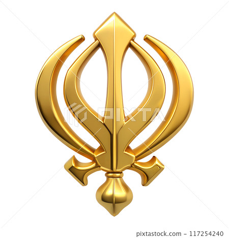 metalic sikhism khanda symbol made of gold isolated on transparent background 117254240