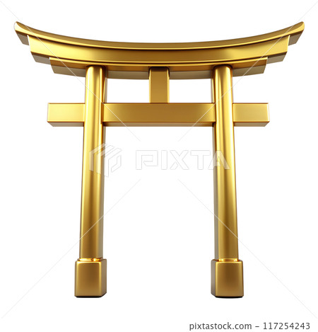 metalic shinto torii gateway symbol made of gold isolated on transparent background 117254243